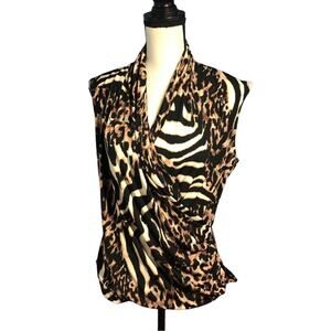Jon Den animal print sleeveless ruched blouse Large